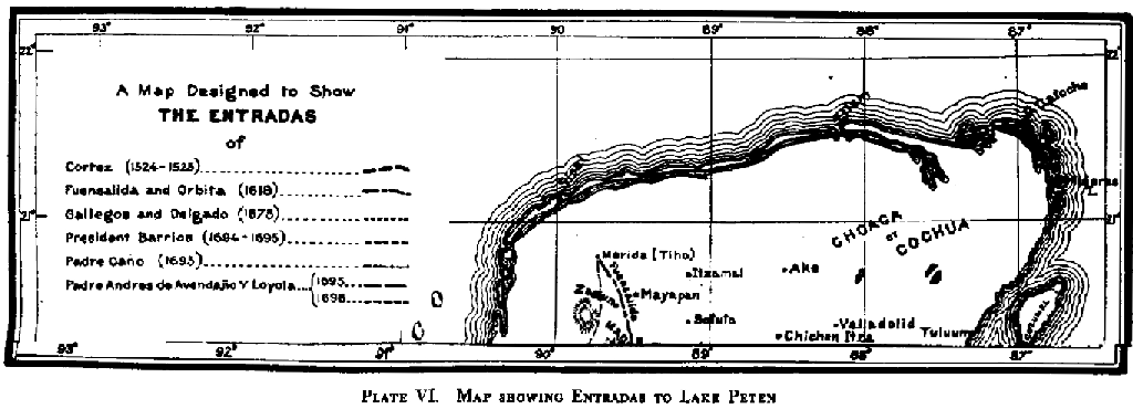 Map showing Entradas to Lake Peten