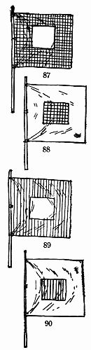 Telegraphic Signal Flags: 87, Black with White Centre; 88, White and Black; 89, Red and White; 90, White and Red.