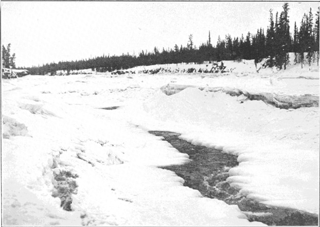 Copyright by E. A. Hegg, Juneau  Courtesy of Webster & Stevens, Seattle  White Horse Rapids in Winter