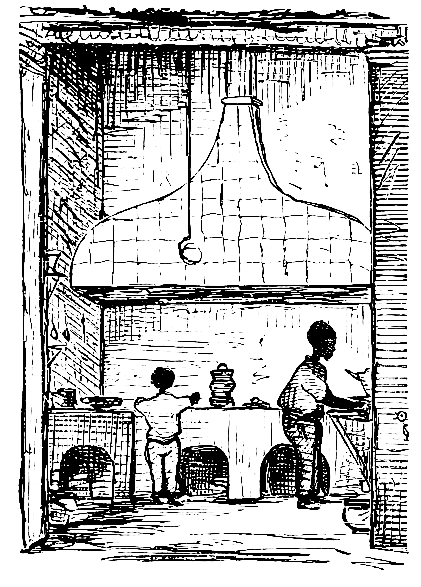 Kitchen, chief-cook and bottle-washer in the establishment of Mrs. Franke, out on the "Cerro."