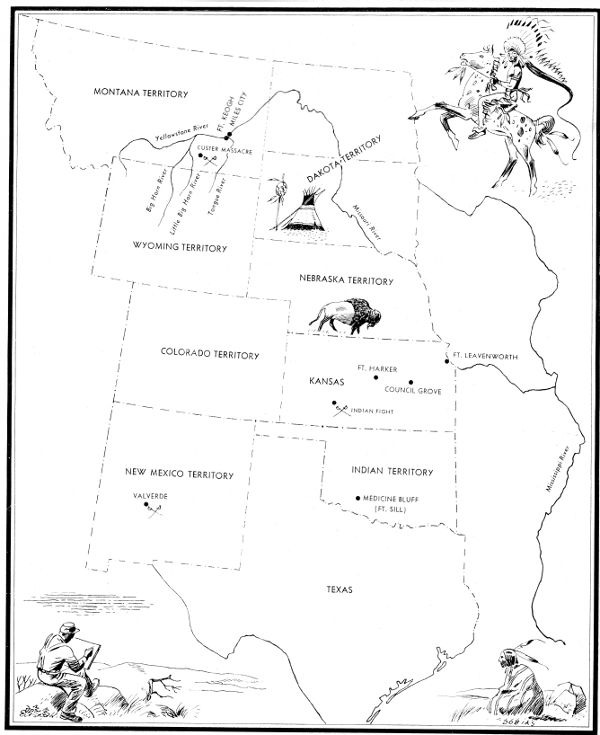 Figure 1.—Area in which Hermann Stieffel served with Company K, 5th U.S. Infantry, 1858-1882.