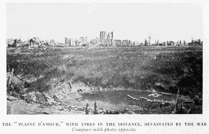 THE "PLAINE D'AMOUR," WITH YPRES IN THE DISTANCE, DEVASTATED BY THE WAR Compare with photo opposite.