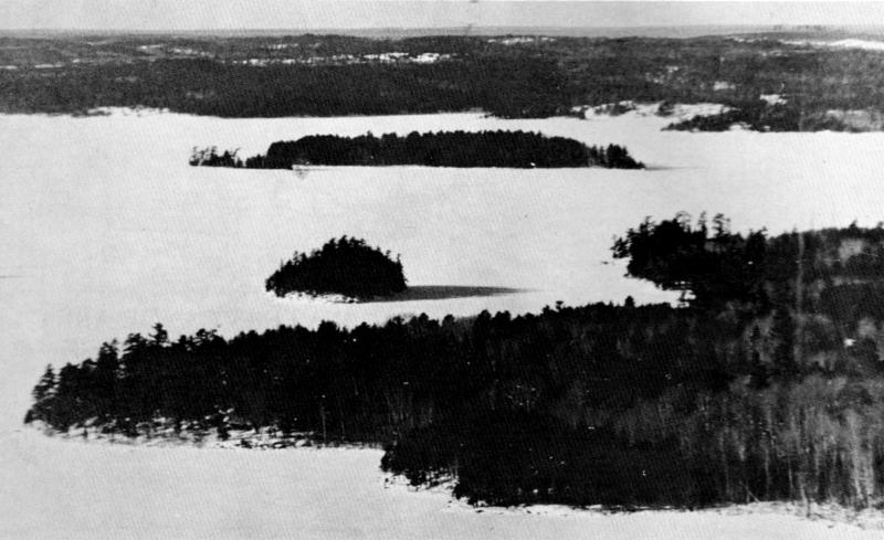 Figure 3.—Ridges, islands, swamps, and bays are part of the variable topography in the Superior National Forest. (Photo courtesy of L. D. Mech.)