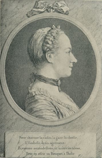 JUSTINE FAVART From an engraving by J. J. Flipart, after the drawing by Charles Nicolas Cochin fils