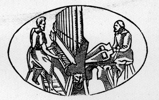 A POSITIVE ORGAN. FROM AMBROSIUS WELPHLINGSEDER'S EROTEMATA MUSICES PRACTIÆ. NUREMBERG, 1563.