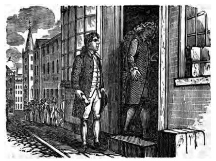 Franklin delivering his letter to the Stationer in London.