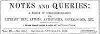 Notes and Queries, Vol. IV, Number 102, October 11, 1851