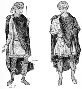 Costume germanique (Ve-VIIIe siècle), d'après une miniature (Lindenschmidt, Handbuch der deutschen Alterthumskunde: Die Alterthümer der merovingischen Zeit. Mayence, 1858, in-4º).