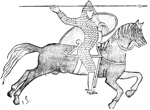 Un chevalier du XIe siècle, d'après la tapisserie de Bayeux.