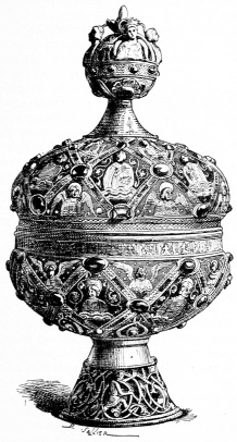 Vase en cuivre émaillé par G. Alpaïs de Limoges. (Commencement du XIIIe siècle.)