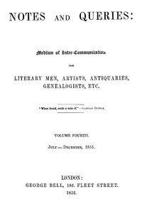 Notes and Queries, Index of Volume 4, July-December, 1851