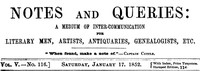 Notes and Queries, Vol. V, Number 116, January 17, 1852