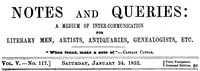 Notes and Queries, Vol. V, Number 117, January 24, 1852