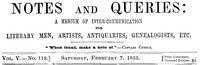 Notes and Queries, Vol. V, Number 119, February 7, 1852