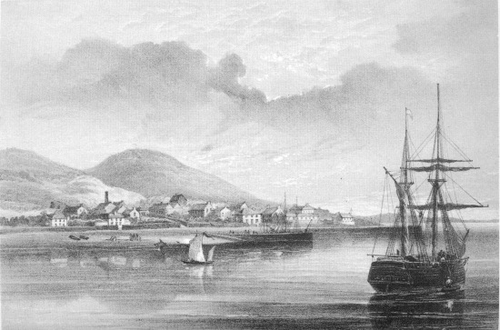 R. M. Bryson, lith from a drawing by R. Dudley London, Day & Sons, Limited, Lith.  VALENCIA IN 1857-1858 AT THE TIME OF THE LAYING OF THE FORMER CABLE.