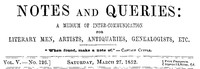 Notes and Queries, Vol. V, Number 126, March 27, 1852