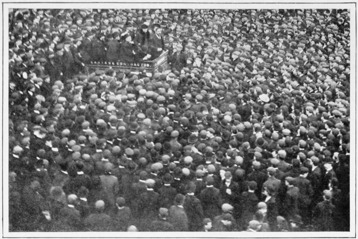 WILL CROOKS ADDRESSING AN OPEN-AIR MEETING IN BERESFORD SQUARE DURING THE WOOLWICH BYE-ELECTION IN 1903