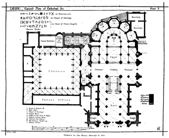 LEON:—Ground Plan of Cathedral &c. Plate V.  Published by John Murray, Albemarle St. 1865.