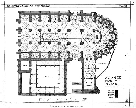 SEGOVIA:—Ground Plan of the Cathedral: Plate XII.  W. West, Lithr. Published by John Murray, Albemarle St. 1865.