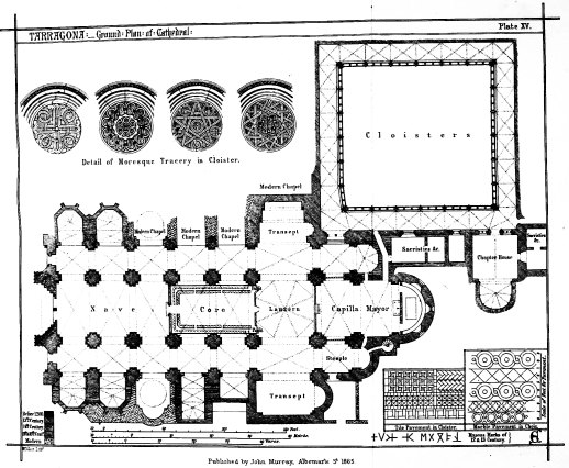 TARRAGONA:—Ground: Plan: of: Cathedral: Plate XV.  Published by John Murray, Albemarle St. 1865