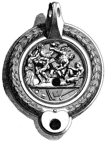 Fig. 29.—Inauguration d'un dieu Terme, d'après une lampe antique.