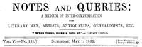 Notes and Queries, Vol. V, Number 131, May 1, 1852