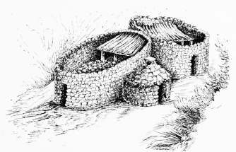 A WOLF-PROOF SHEEPFOLD ON THE ALAGÓN, NORTH ESTREMADURA  Walls 10 feet high: note the shepherd’s dwelling alongside. Within are sheep.