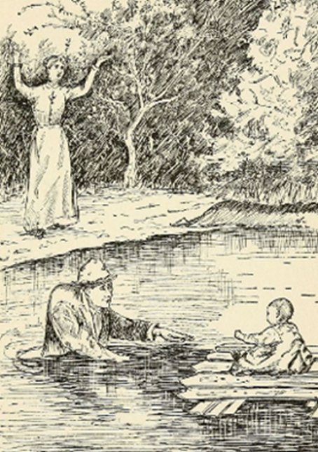 Jack ran into the pond, until the water was above his waist, and the baby held out his hands to be taken.—Page 147.