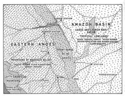 Fig. 17—Regional diagram of the Eastern Andes (here the Cordillera Vilcapampa) and the adjacent tropical plains. For an explanation of the method of construction and the symbolism of the diagram see p. 51.