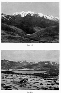 Fig. 186—Canted snowline in the Cordillera Vilcapampa between Arma and Choquetira. Looking east from 13,500 feet.