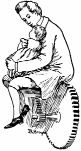 Judge sitting on gears holding small baby