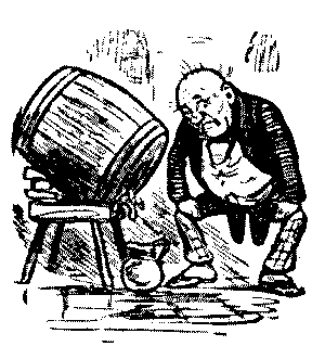 Man with empty barrel.