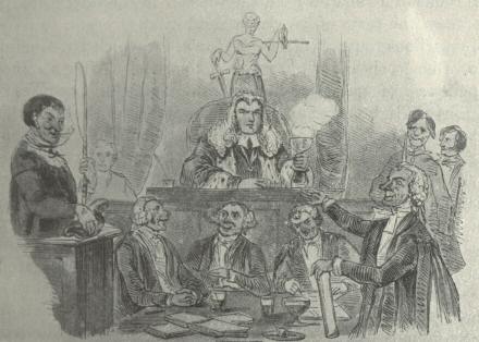 ‘Baron’ Nicholson at a ‘Judge and Jury’ Trial.  From Life in London Illustrated, circa 1855