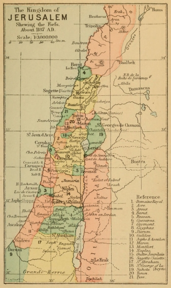 The Kingdom of JERUSALEM Shewing the Fiefs. About 1187 A.D.