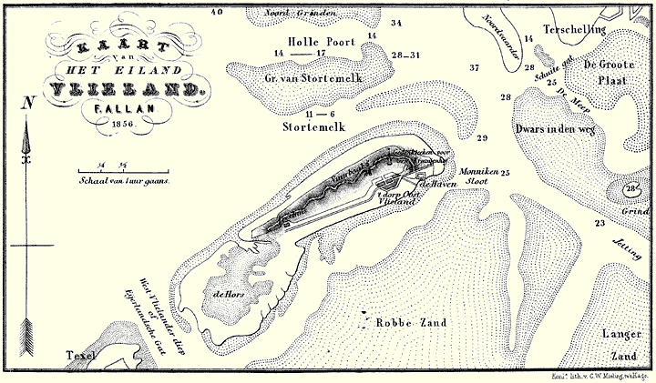 Kaart van het eiland Vlieland.