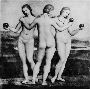 Plate XXIV.  Photo. Giraudon.  The Three Graces.  By Raphael.  Musée Condé.