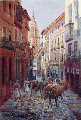 TOLEDO  Calle del Comércio, with the Cathedral Tower.