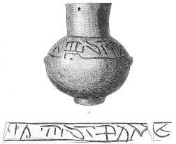 No. 3. (a). Inscribed Terra-cotta Vase from the Palace (8 M.).  (b). The Inscription thereon.