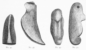 Stone Instruments from the Trojan stratum (8 M.).  Nos. 47, 48, 49, of Green Stone, probably Lance-Heads; No. 50, of Diorite, use unknown.