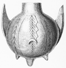 No. 193. An elegant bright-red Vase of Terra-cotta, decorated with branches and signs of lightning, with holes in the handles and lips, for cords to hang it up by. Found on the Tower (8 M.).