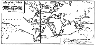 Map of the World to show the CHIEF VOYAGES of EXPLORATION (to 1522)