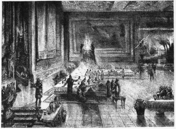 ANCIENT ASSYRIAN HALL: THE FEAST OF SARDANAPALUS  (From a sepia sketch by the Author)