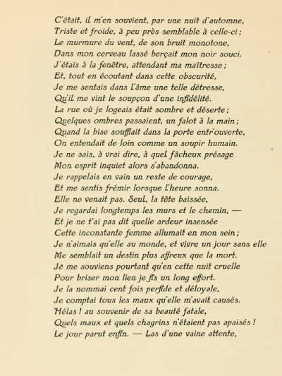 PAGE FROM A. DE MUSSET'S “LES NUITS” (JULES MEYNIAL, PARIS), PRINTED IN TYPE DESIGNED BY ADOLPHE GIRALDON CAST BY LA MAISON DEBERNY