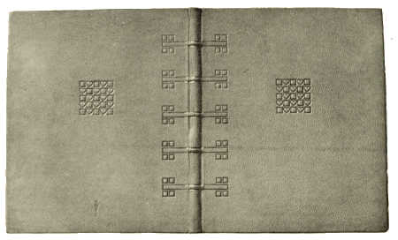 BOOKBINDING IN BUCKSKIN, WITH INLAY AND TOOLING. DESIGNED BY PROF. JOSEF HOFFMANN EXECUTED BY THE WIENER WERKSTAETTE