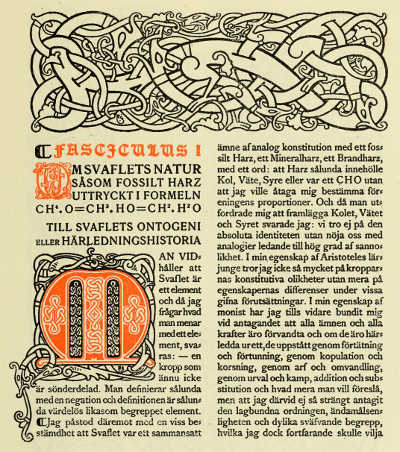 PAGE FROM AUGUST STRINDBERG'S “ANTIBARBARUS.” WITH DECORATIONS BY ARTUR SJÖGREN. PRINTED BY BRÖDERNA LAGERSTRÖM