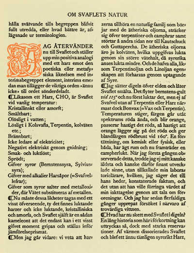 PAGE FROM AUGUST STRINDBERG'S “ANTIBARBARUS.” WITH INITIAL LETTER BY ARTUR SJÖGREN. PRINTED BY BRÖDERNA LAGERSTRÖM