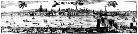 VISSCHER’S VIEW OF LONDON, A.D. 1616.  Section (reduced) from the Re-production by the Topographical Society of London.