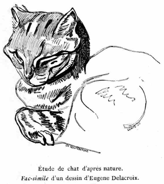 Étude de chat d'après nature. Fac-simile d'un dessin d'Eugène Delacroix.