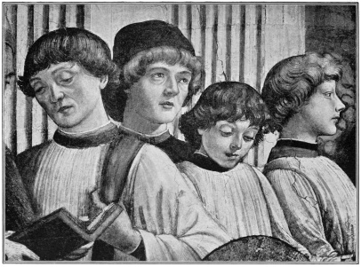 A GROUP OF CHORISTERS  Detail from the Funeral of Santa Fina. (Domenico Ghirlandaio)