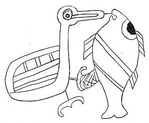 Fig. 59. Bird carrying a fish outlined on shallow     plaque found in Mound No. 17.